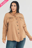 Davi & Dani Plus Distressed Hem Button Down Oversize Shirt - Rosa Apparel