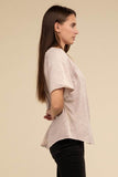 Zenana Back Patch Crinkle Washed Raglan Sleeve T-Shirt - Rosa Apparel