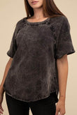 Zenana Back Patch Crinkle Washed Raglan Sleeve T-Shirt - Rosa Apparel
