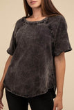 Zenana Back Patch Crinkle Washed Raglan Sleeve T-Shirt - Rosa Apparel