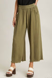 Umgee Full Size Linen Blend Elastic Waistband Wide Leg Pants Plus Size - Rosa Apparel