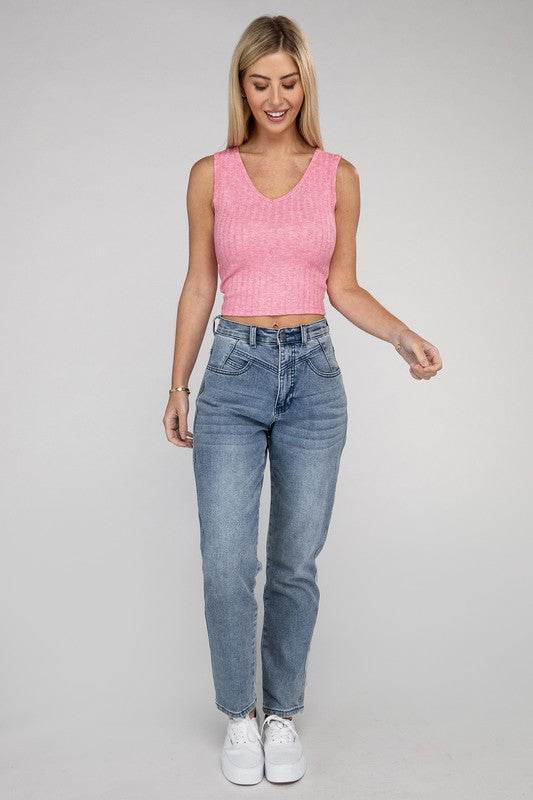 Zenana Casual Ribbed Scoop Neck Cropped Sleeveless Top - Rosa Apparel