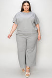 Double Take Full Size Texture Short Sleeve Top and Pants Set - Rosa Apparel