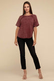 Zenana Back Patch Crinkle Washed Raglan Sleeve T-Shirt - Rosa Apparel