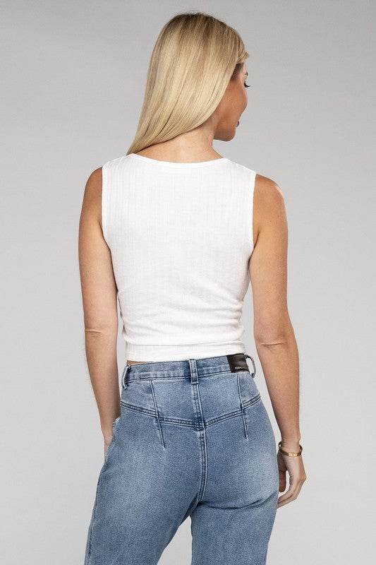 Zenana Casual Ribbed Scoop Neck Cropped Sleeveless Top - Rosa Apparel
