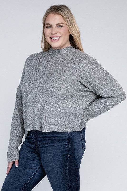 Ambiance Plus Drop Shoulder Long Sleeve Mock Neckline Sweater - Rosa Apparel