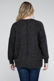 Zenana Plus Brushed Melange Drop Shoulder Sweater - Rosa Apparel
