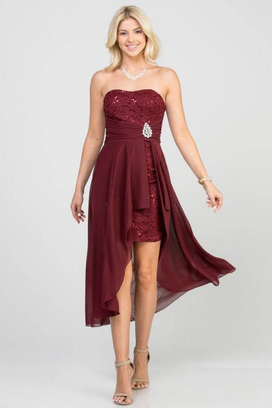 LA SCALA Open Back Lace and Chiffon Surplice Elegant Dress - Rosa Apparel