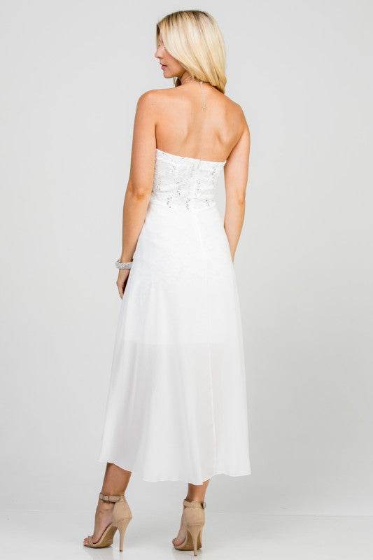 LA SCALA Open Back Lace and Chiffon Surplice Elegant Dress - Rosa Apparel