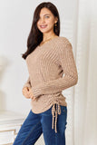 Double Take Drawstring Ribbed Long Sleeve T-Shirt - Rosa Apparel