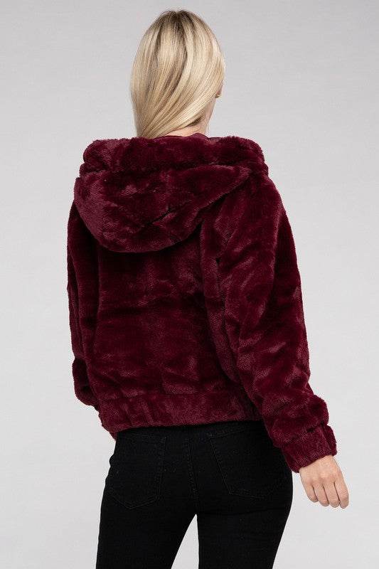 Ambiance Fluffy Zip-Up Teddy Sweater Hoodie - Rosa Apparel