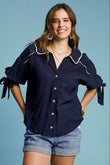 Umgee Full Size Embroidered Detail Button Down Shirt Plus Size - Rosa Apparel