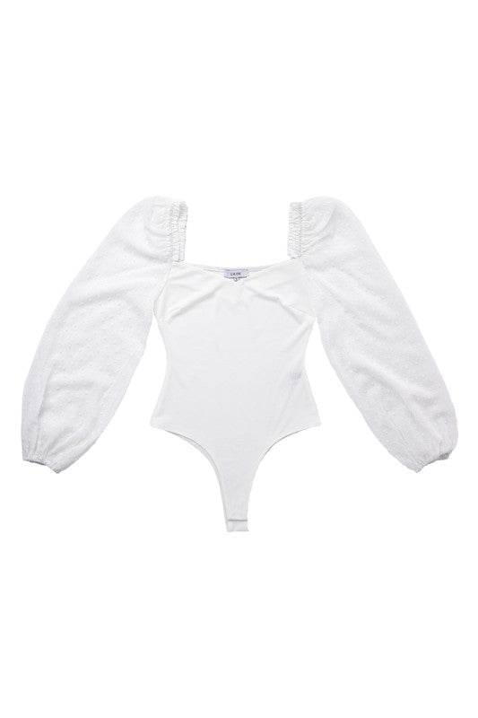 Lilou LS Shirring Puff Sleeve Sweetheart Neck Bodysuit - Rosa Apparel