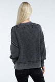 Zenana Washed Side Slit Oversized Cropped Sweater - Rosa Apparel