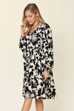 Double Take Full Size Printed Ruffle Hem Long Sleeve Midi Dress - Rosa Apparel