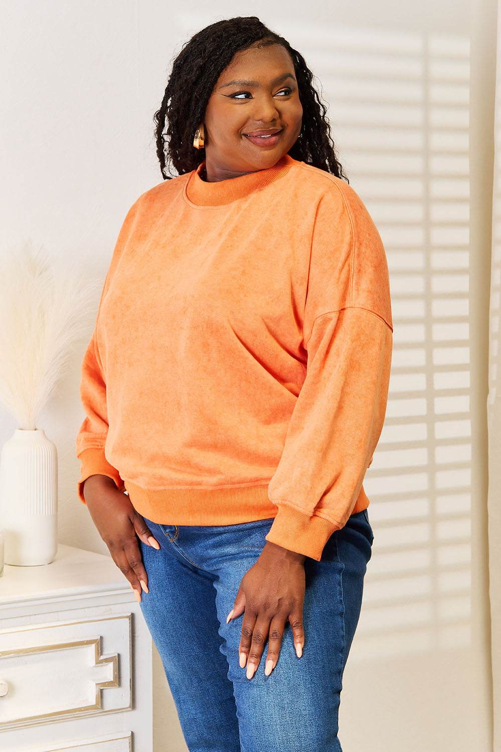 Basic Bae Round Neck Dropped Shoulder Sweatshirt - Rosa Apparel