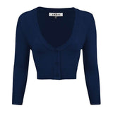 Mak Women's Cropped Bolero V-Neck 3/4 Sleeve Cardigan - Rosa Apparel