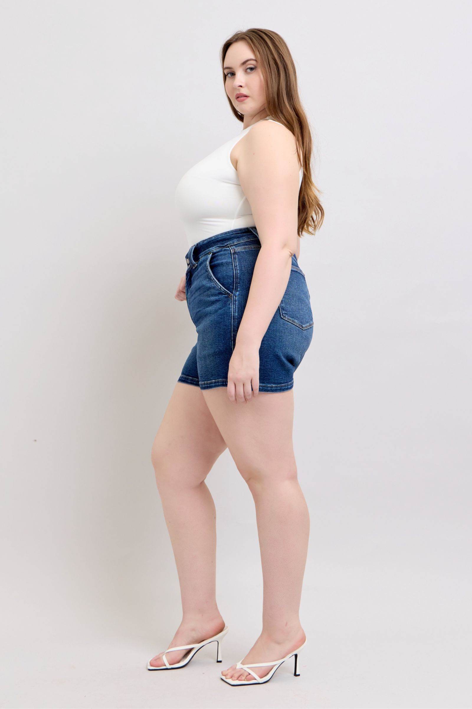 Judy Blue Full Size Double Button Waistband Denim Shorts Plus Size - Rosa Apparel