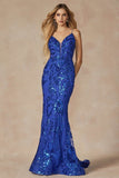 Juliet Fitted Sequin Print Deep V-Neck Gown 2411 - Rosa Apparel