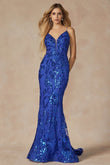 Juliet Fitted Sequin Print Deep V-Neck Gown 2411 - Rosa Apparel