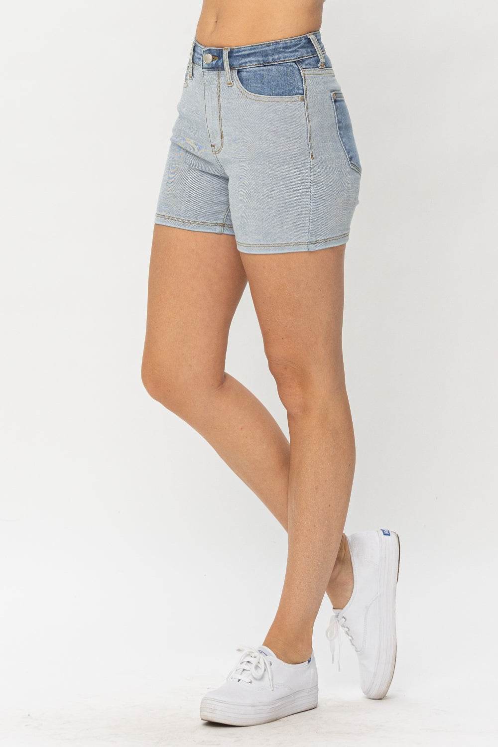 Judy Blue Full Size Color Block Denim Shorts Style #: 15256 - Rosa Apparel