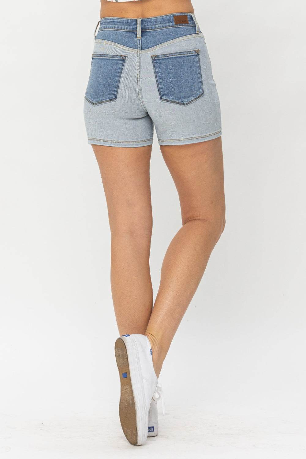 Judy Blue Full Size Color Block Denim Shorts Style #: 15256 - Rosa Apparel