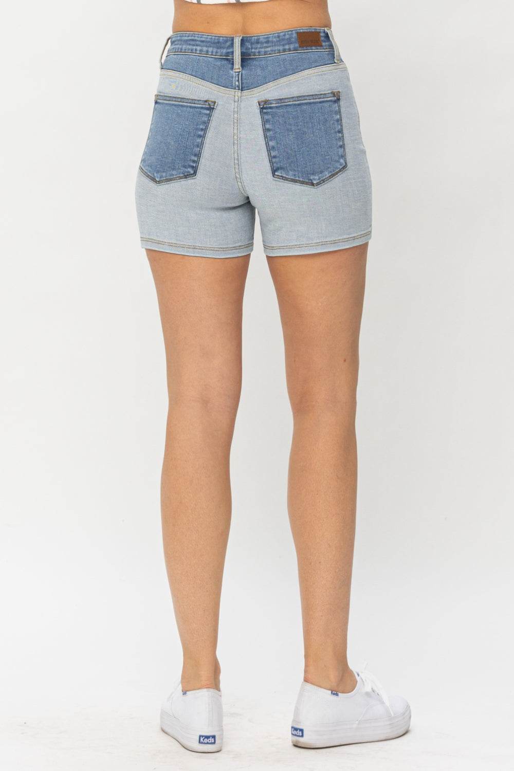 Judy Blue Full Size Color Block Denim Shorts Style #: 15256 - Rosa Apparel
