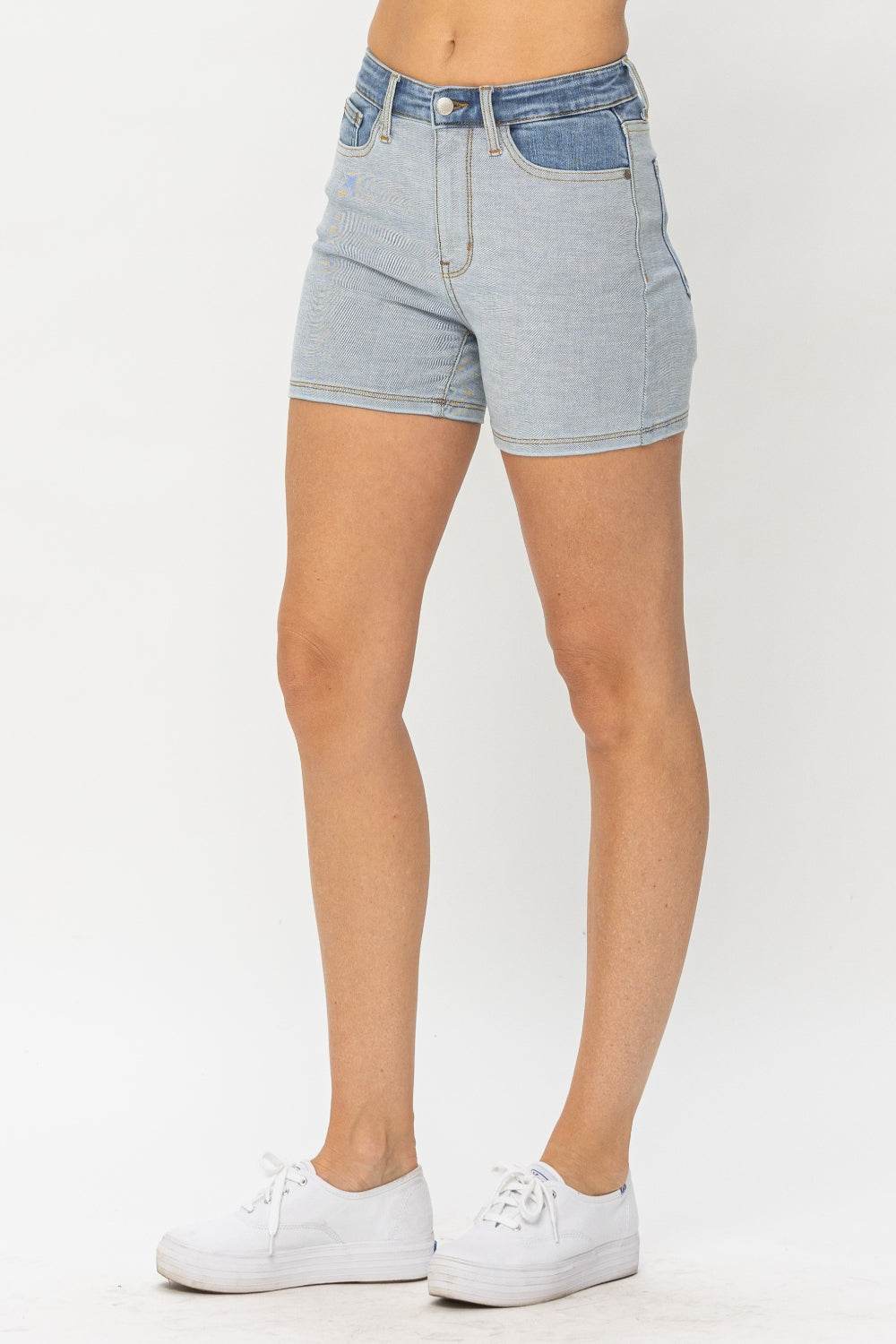 Judy Blue Full Size Color Block Denim Shorts Style #: 15256 - Rosa Apparel