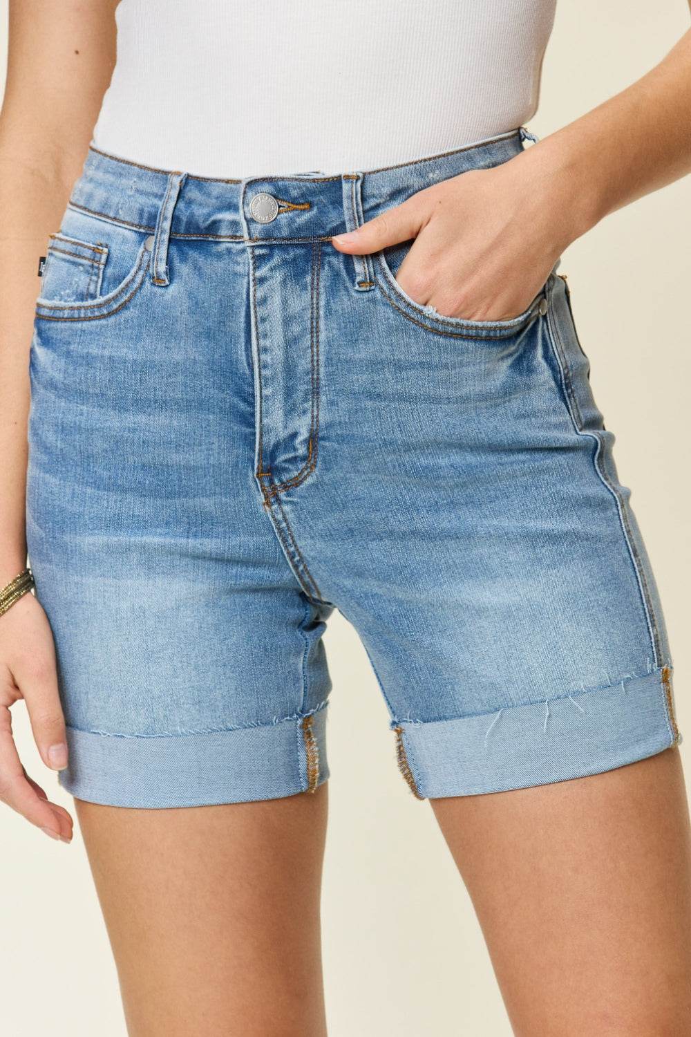 Judy Blue Full Size Tummy Control High Waist Denim Shorts Style #:150205 - Rosa Apparel